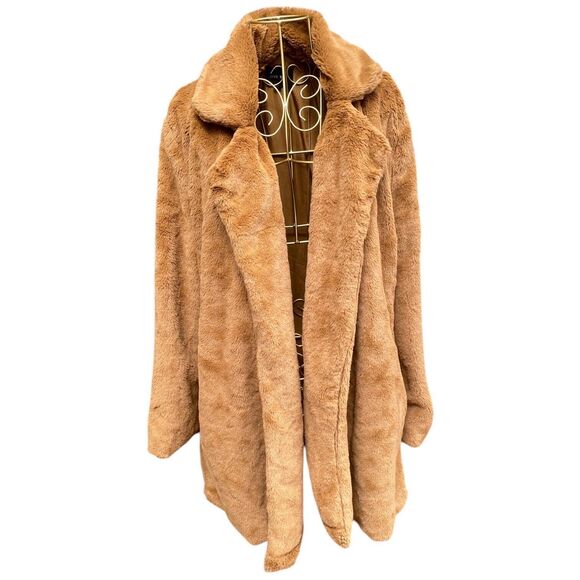 Love Tree Teddy Coat M Tan Brown Faux Fur Sherpa Jacket Boho Mob Wife Style - Picture 2 of 16